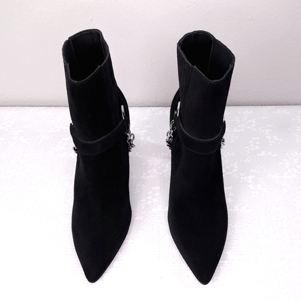 PAIGE London Chain Harness Heeled Ankle Booties - Picture 6 of 9
